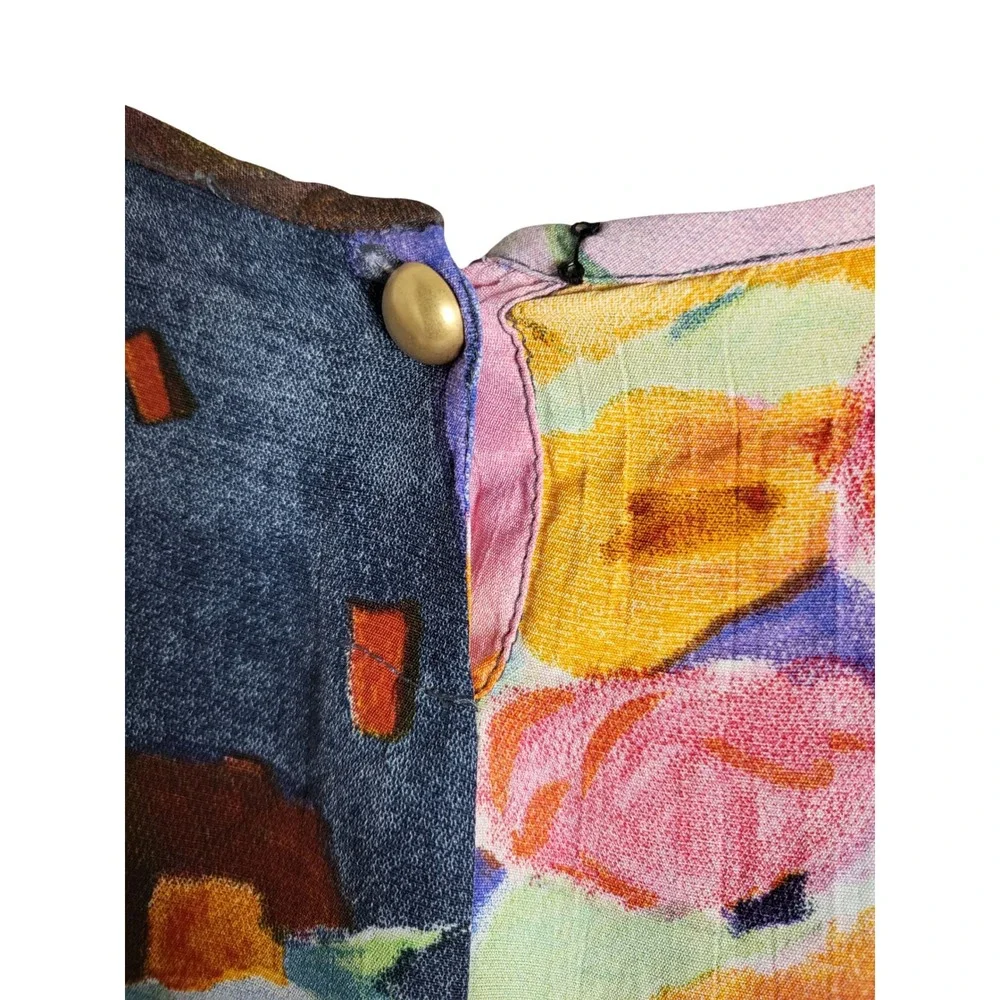 Vintage Carole Little Abstract Art Print Blouse Rayon Crepe Short Sleeve Boho L